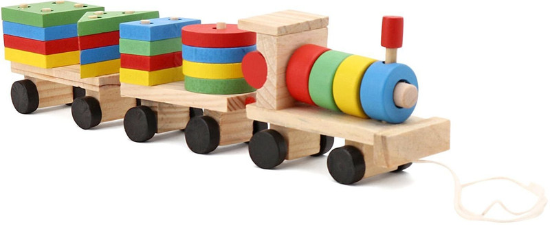 Toyful Wooden Geometric Shapes Train Toy for Kids | Train Stacking Tower Toy(Multicolor, Pack of: 1)