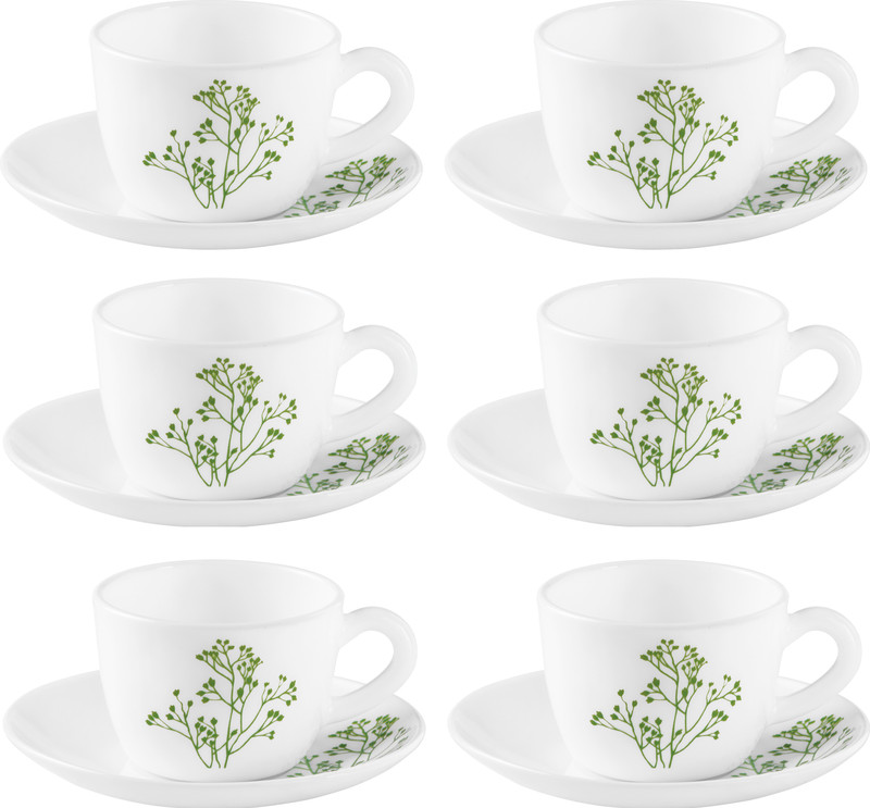 LAOPALA Pack of 12 Opalware AQUA SPRAY 6 pcs cup & saucer Set {Cup (6 pcs) || Saucer (6 pcs)}(Multicolor, Cup and Saucer Set)