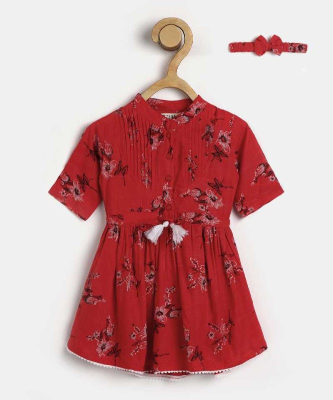 Bella Moda Midi/Knee Length Casual Dress(Red, Half Sleeve)