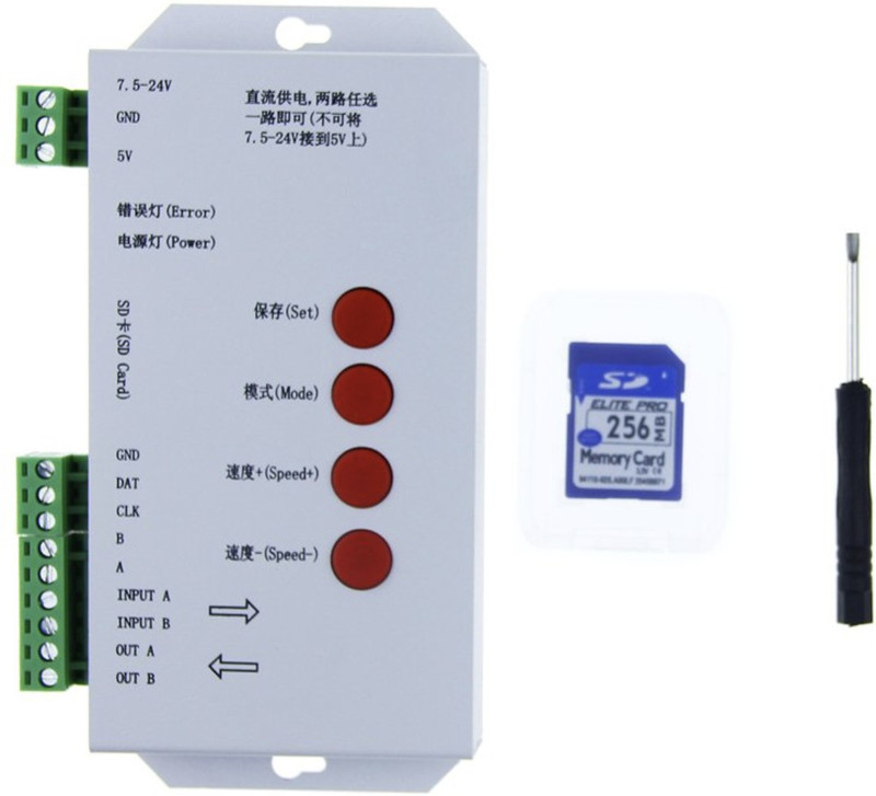 alwar T-1000S RGB LED strip controller with 256M SD card 2048 pixels for WS2801 WS2811 WS2812B LPD6803 SK6812 LED strip DC5-24V 60 Watts Computer PSU with 4 SATA Cables(White)