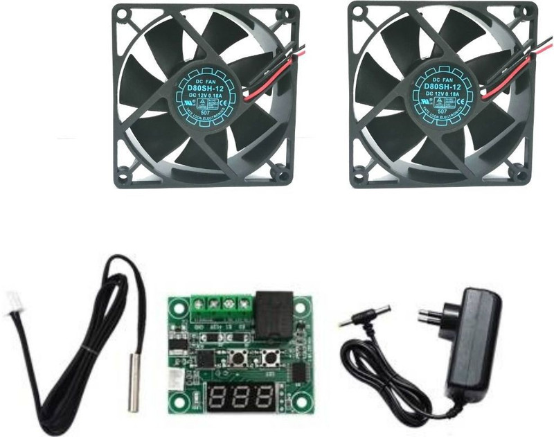 CyberSupreme W1209 + 12v 2Amp Adapter + 2 Piece fan For Diy Incubator W1209 thermostat Temperature Sensor and Controller Electronic Hobby Kit