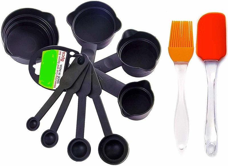 Unique Impex Combo of silicone spatula,oil brush and 8pcs measuring spoon & cup Set ,Kitchen Tool Set. Kitchen Tool Set(Multicolor, Black, Spatula, Cooking Spoon, Brush)