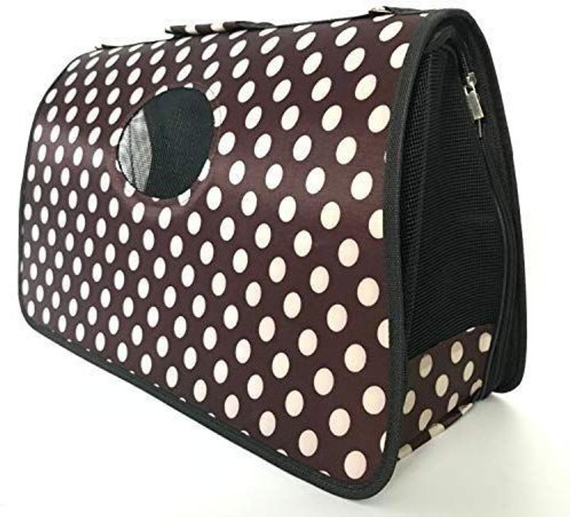 PSK PET MART Mesh Durable and Breathable Full Zipper Small Animal Carrier Sling Front Travel Tote Shoulder Bag Backpack -Polka Dot (Medium, Brown) Multicolor Airline Pet Carrier(Suitable For Dog, Cat, Rabbit)