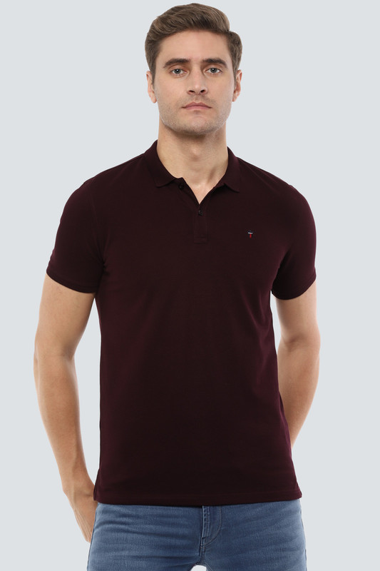 Louis Philippe Sport Solid Men Polo Neck Maroon T-Shirt Louis Philippe Sport Solid Men Polo Neck Maroon T-Shirt