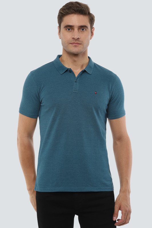 Louis Philippe Sport Solid Men Polo Neck Blue T-Shirt Louis Philippe Sport Solid Men Polo Neck Blue T-Shirt