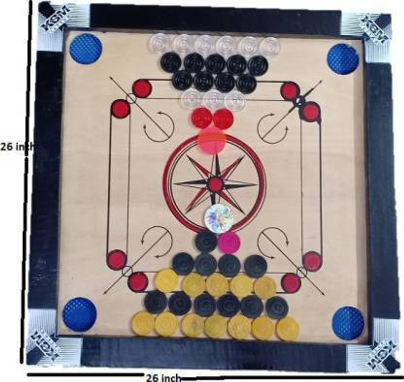 Ishu Sports CARROM BOARD WITH 2 PAIR OF COINS, STRIKER & POWDER (1 OF WOOD AND 1 OF CRYSTAL) 66.04 cm Carrom Board(Multicolor)