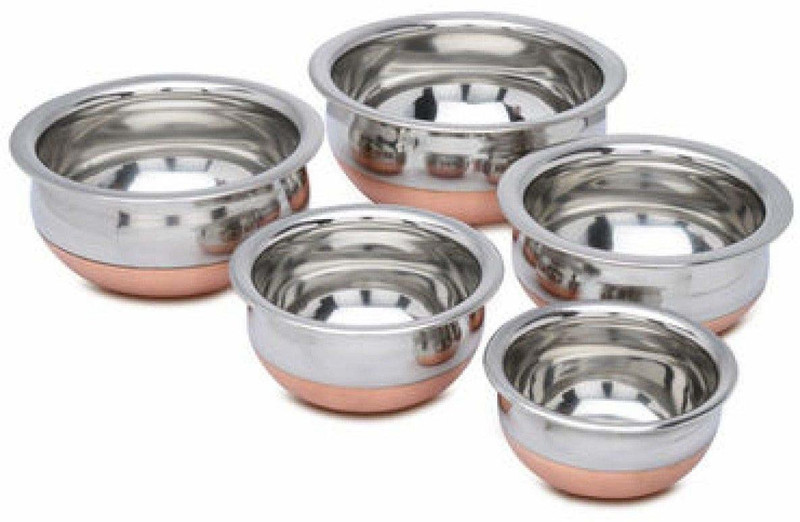 Antique Buyer Copper Bottom Handi Pot 5 Piece Set/Steel Handi Set 5 Piece Set Handi 2.1 L, 1.6 L, 1.1 L, 0.8 L, 0.5 L (Stainless Steel)/New Handi Pot 5 Piece Set Combo Serving Handi Handi Handi 2 L, 1.6 L, 1.1 L, 0.8 L, 0.5 L(Stainless Steel, Non-stick)