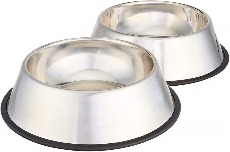Nazar Battu 800ML Set of 2 Stainless Steel Dog Bowl with Rubber Base for Small/Medium/Large Dogs, Pets Feeder Bowl and Water Bowl Perfect Choice (800 ML) Round Stainless Steel Pet Bowl(800 ml Silver)