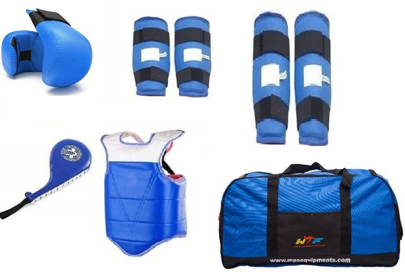 XIOMI TAEKWONDOW/KARATE KIT INCLUDING ONE KOREAN CHEST GUARD ONE PAIR GLOVES, ONE PAIR ARM SHIN GUARD, ONE PAIR LEG SHIN GUARD WITH FOOT PROTECTOR,ONE FAN PAD AND ONE SPORTS BAG Boxing Kit