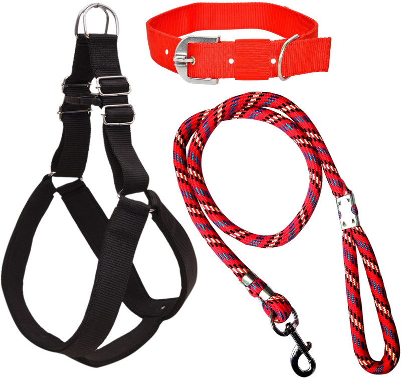 S.Blaze Dog Harness & Leash(Medium, black, red, blue)