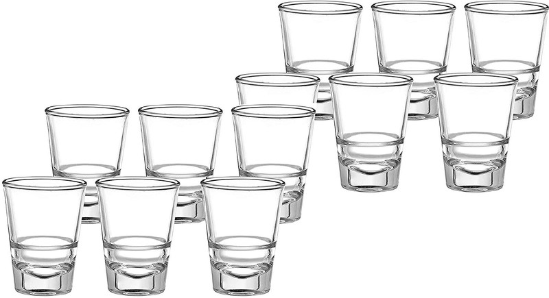 SEAHAVEN (Pack of 12) Heavy Base Curved Mini Vodka Shot or Tequila Shot Glass Glass Set Shot Glass(100 ml, Glass, White)
