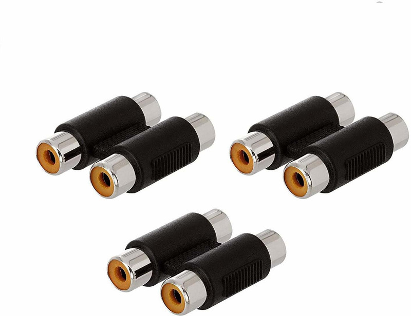 LipiWorld TV-out Cable 2 RCA Female to 2 RCA Female Coupler Converter Jointer Jack (3 PCS 2RCA F to F Jack)(Black, For TV)