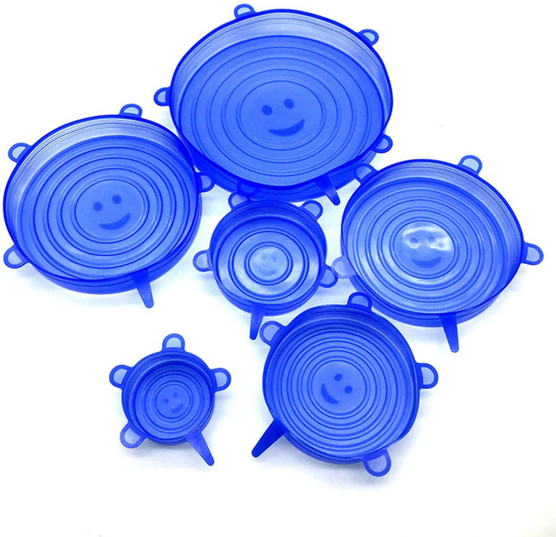 KitchenFest Silicone Stretch Lids for Bowl, Can, Jar, Glassware, Food Saver Covers 8 inch Lid Set, Pack of 6(Silicone)