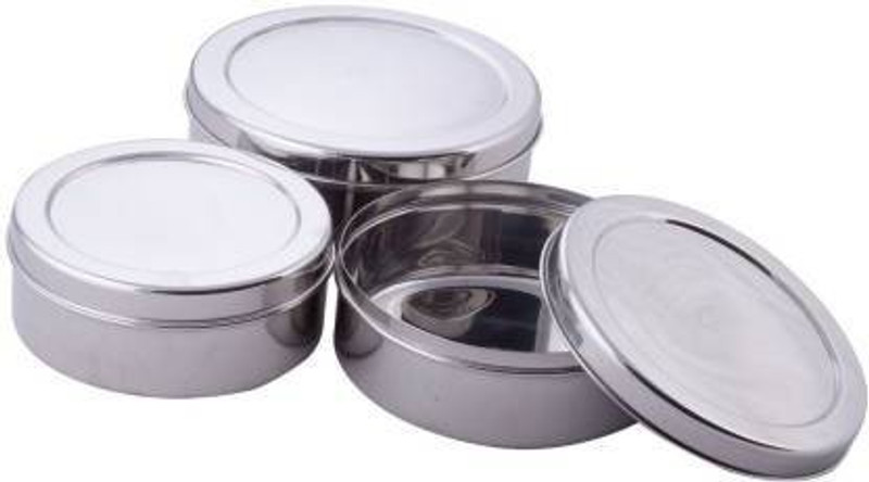 Swastik Housewares Stainless Steel Puri Dabba Pack of 3 PCs (350 ml, 500 ml, 800 ml) 3 Containers Stainless Steel Office Lunch Box(1650 ml)