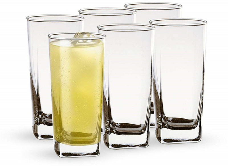 K AND D BROTHERS (Pack of 6) Highball Square Juice and Water Glass, for mocktail Cocktail Dessert Beer Milkshake Milk soda Glass Set Whisky Glass(315 ml, Glass, Clear)