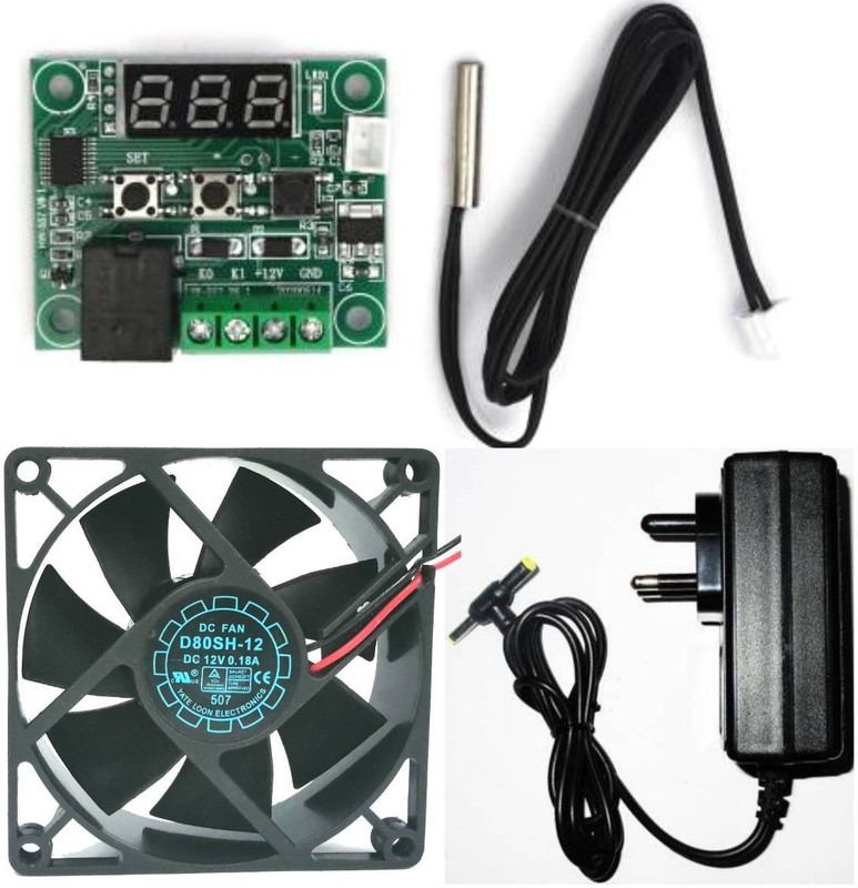 CyberSupreme DIY Incubator W1209 12V DC Digital Temp Control Board, charger & 3inch fan Temperature Sensor and Controller Electronic Hobby Kit