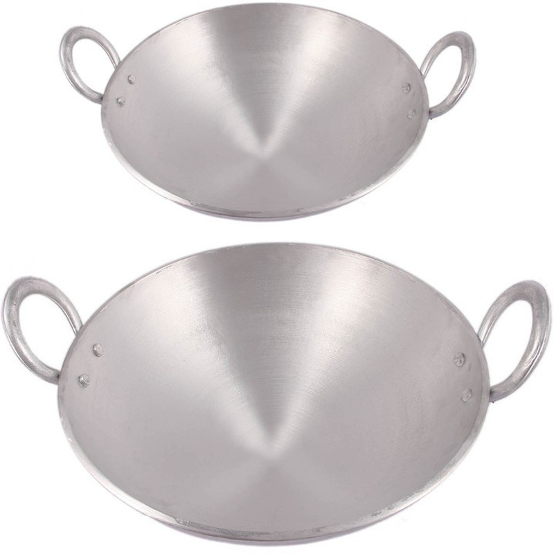 KITCHEN SHOPEE Aluminium Kadai/Frying Pan for Cooking, Aluminium Fry Kadhai/Pan for Kitchen Cookware Set(Aluminium, 2 - Piece)