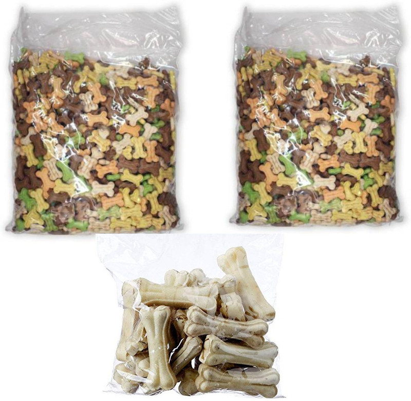 Paaltu Dog Flavoured biscuit 2 kg and Bone 3 inch 12 pieces Chicken, Vanilla, Egg Dog Treat(3 kg, Pack of 3)