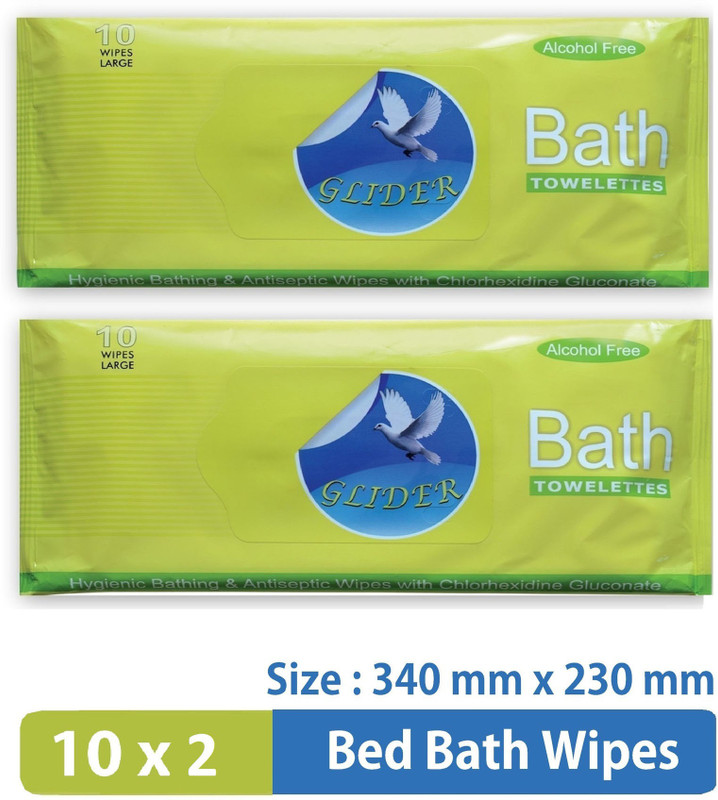 GLIDER Bed Bath Wipes, Enriched with Aloe Vera and Vitamin E ( Pack of 2) 20 Wipes(20 Wipes)