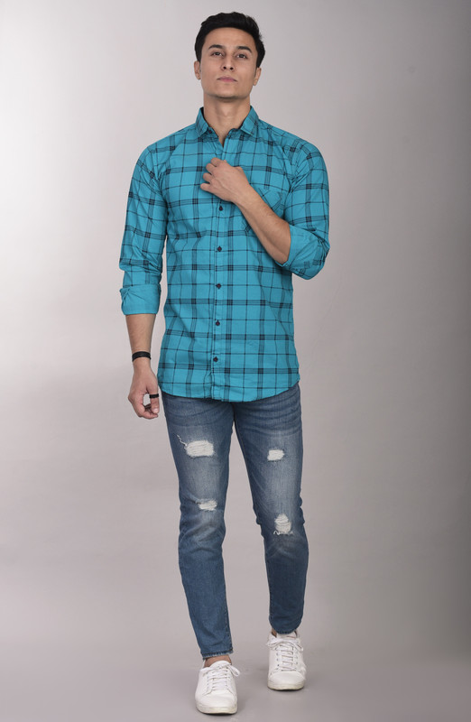 Surhi Men Checkered Casual Light Green Shirt Surhi Men Checkered Casual Light Green Shirt