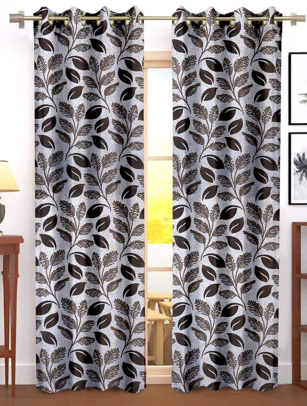 Flipkart SmartBuy 270 cm (9 ft) Long Door Polyester Semi Transparent Curtain (Pack Of 2)(Brown, Printed)