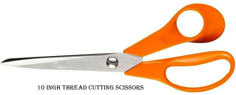 computronics Stainless steel 10 inch thread cutting scissors Scissors(Set of 1, Silver, orange)