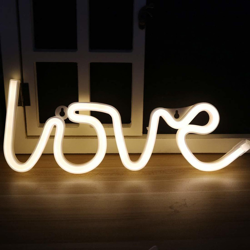 GEEKMONKEY Love Neon LED Light Sign for Decoration for Birthday, Festival, Festive Occasion, Wedding, Party for Home, Lawn, Restaurants (Love Light Warm White) Night Lamp(12.5 cm, Warm White)