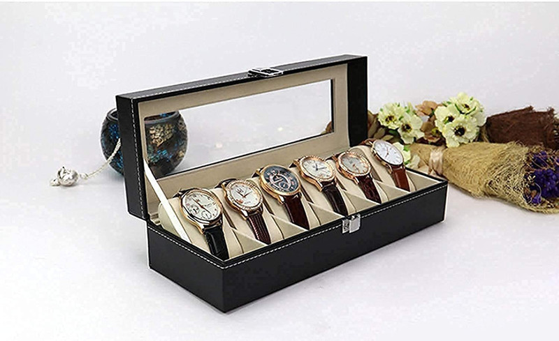RIDDHI SIDDHI enterprises Watch Storage Box Organiser Watch Case with Faux Leather Finish Watch Box(Black, Holds 6 Watches)
