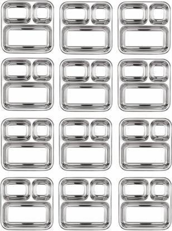 Siddhi Vinayak Enterprises Set Of 12 Pav Bhaji / Snacks Sectioned Plate (12 Sectioned Plate) Sectioned Plate(Pack of 12, Microwave Safe)