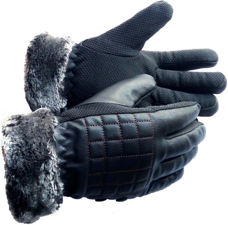 Frackson Leather Check Wind & Snow Proof Warm Winter Cycling Bike Men Women Gym Protective Riding Gloves(Black)