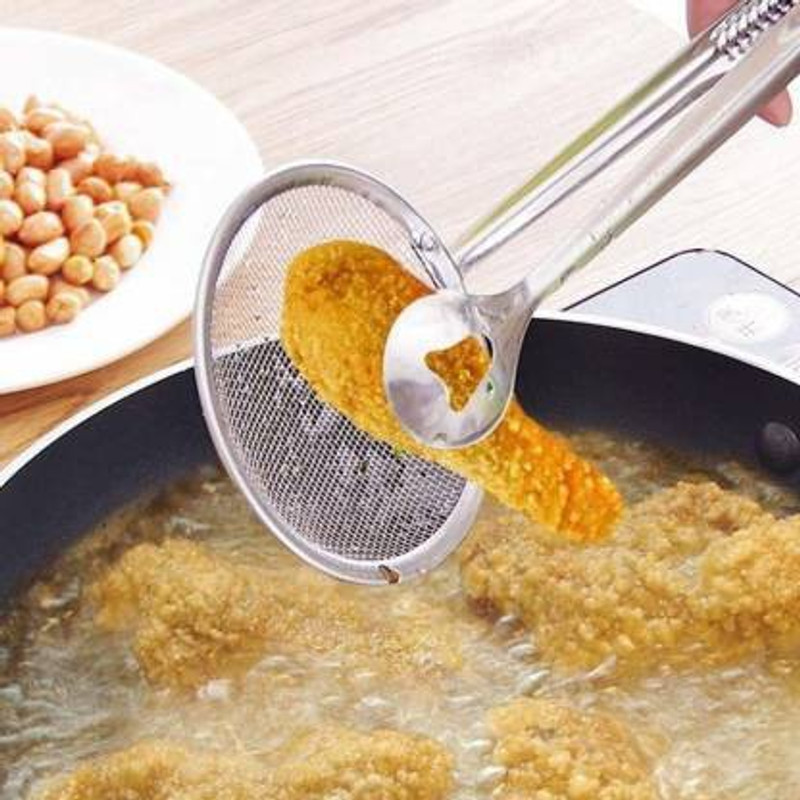 LINVILA LK-89 Stainless Steel Fine Mesh Strainer Oil-Frying Filter Spoon Ladle Colander Clip Skimmer For Fried Food, Salad, BBQ Multi-functional Kitchen Tool 2 in 1 Stainless Steel 28 cm Serving Tongs(Pack of 1)