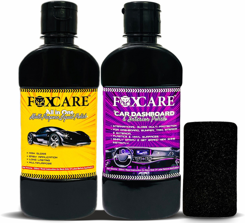 FOXCARE A SPONGE, DASHBOARD & INTERIOR POLISH, ALL IN ONE MULTIPURPOSE LIQUID POLISH Combo
