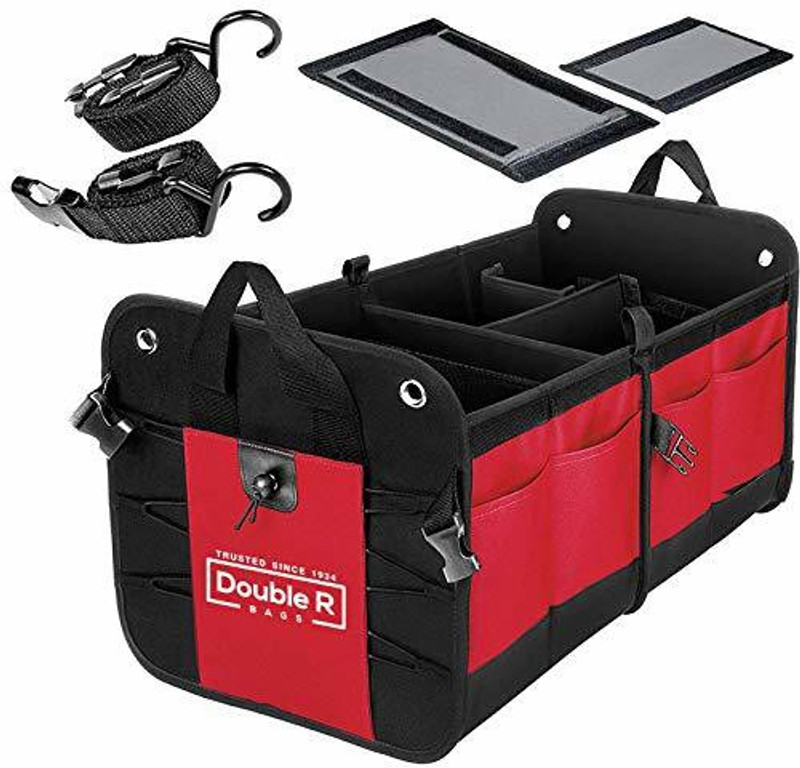 DOUBLE R BAGS Multi Compartments Collapsible Portable car Accessories for Trunk Dicky Organizer for Garage, SUV, Cars, Minivan (Red) Trunk Organizer(Red, Black)
