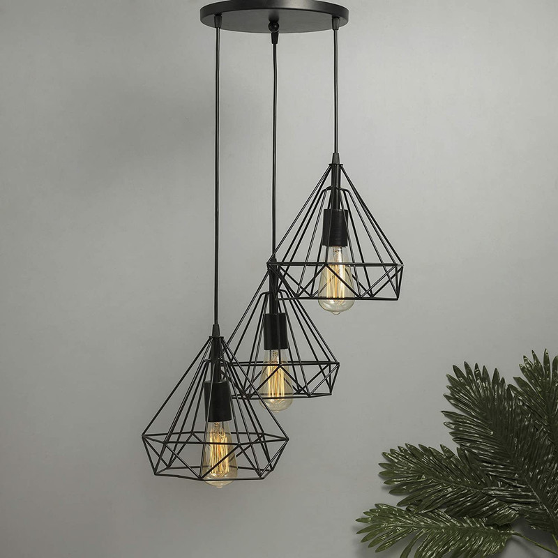 LUMINA PLUS LED LIGHTING Diamond Cluster Pendant Light Black Finish Decorative Chandelier Roof Light Lamp for Home, Living Room, Bedroom, Hall, Indoor Outdoor Jhumar Lighing | 3pcs set - Bulb Not Included Pendant Lamp Ceiling Lamp(Black)