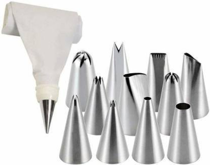 MEZIRE  Piping Bag Nozzles Cake Decorating Tool Set Frosting Icing Cream Syringe Piping Bag Tips With Steel Nozzles 12IN1 Kitchen Tool Set Plastic, Steel Multi-opening Icing Nozzle(Steel Pack of 13)