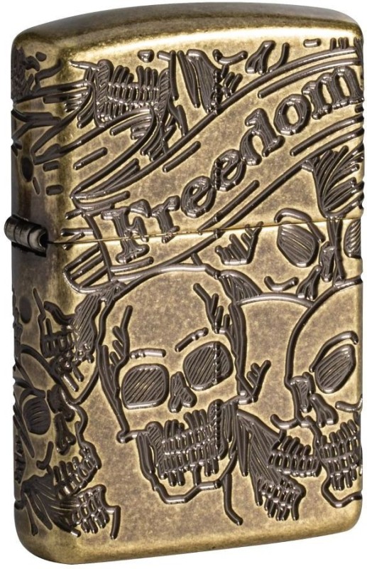 ZIPPO 49035 Freedom Skull Design Pocket Lighter(Antique Brass)