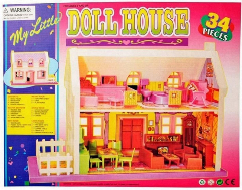 SR Toys Plastic Deluxe Doll House Toy Set [ 34 Pieces ] Multi Color(Multicolor)