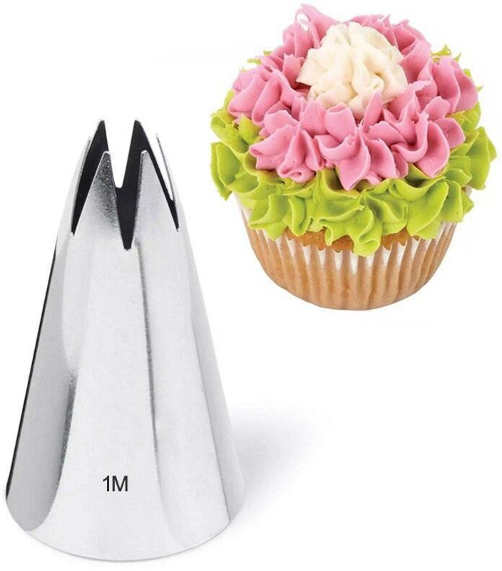 Perfect Pricee 1 Piece Nozzle Cake Decorating Icing Piping Tip Set, Bakeware Russian Cherry Blossoms Pastry Tips Stainless Steel Cupcake Baking Mold Piping Nozzles Cake Tool Steel Star Icing Nozzle(Silver Pack of 1)