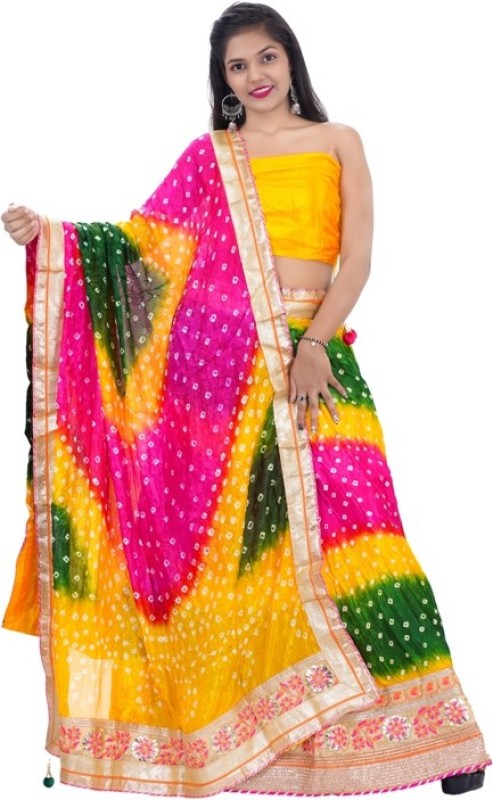 GG TEXTILE Bandhani Semi Stitched Lehenga Choli(Multicolor)