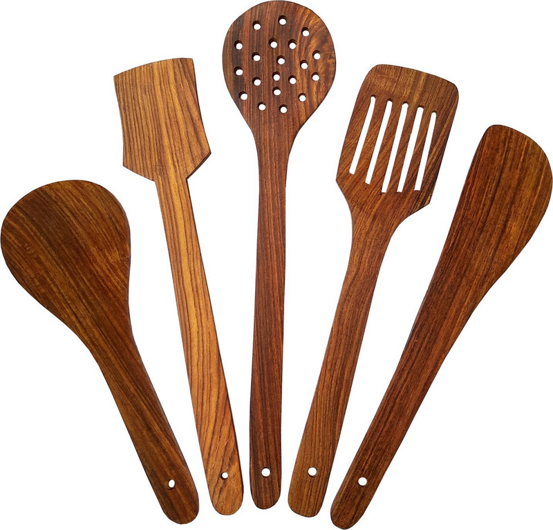 SRE Wooden cooking and serving spoon set OF 7 Brown Kitchen Tool Set of 7 (Brown) Kitchen Tool Set(Brown, Yellow, Spatula)