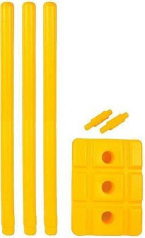 HACKERX Heavy Plastic Cricket Stumps With Base And Bails(Yellow)