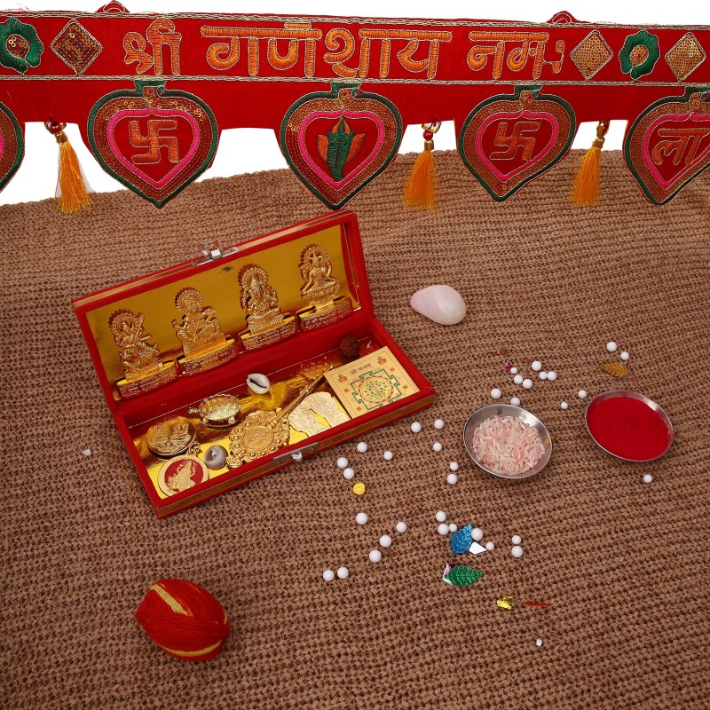 TIED RIBBONS Shri Dhan Laxmi Kuber Bhandari Yantra with Toran Brass Yantra