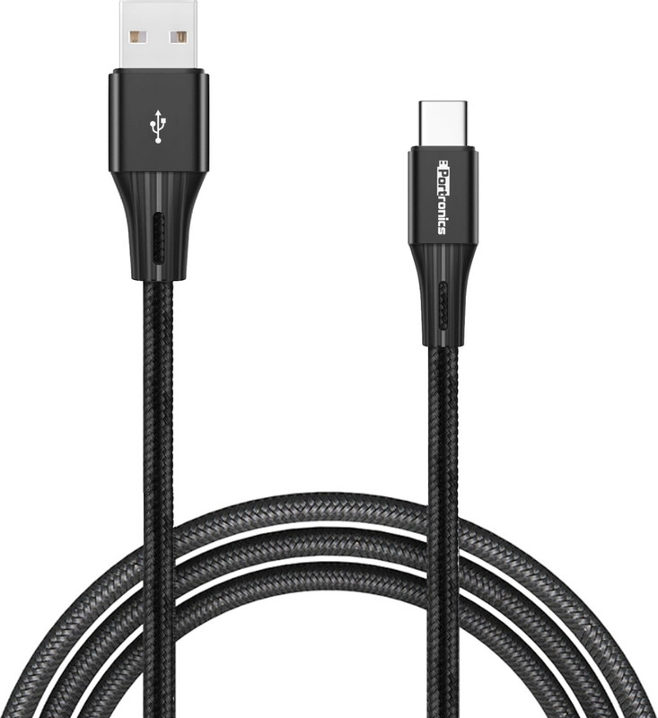 Portronics USB Type C Cable 2 A 1 m POR-1162 Konnect A Plus Nylon Braided(Compatible with Compatible with All USB Type C Supported Devices, Black, One Cable)
