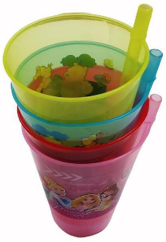 eRetaillMart Best Quality Plastic Wave Sipper lass For kids feeding with in Built Straw (4 pcs)(Multicolor)