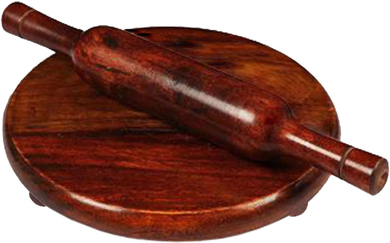 Anystore Any Store Wooden Chakla & Belan Rolling Pin & Board (Pack of 2) Rolling Pin & Board(Brown, Pack of 2)