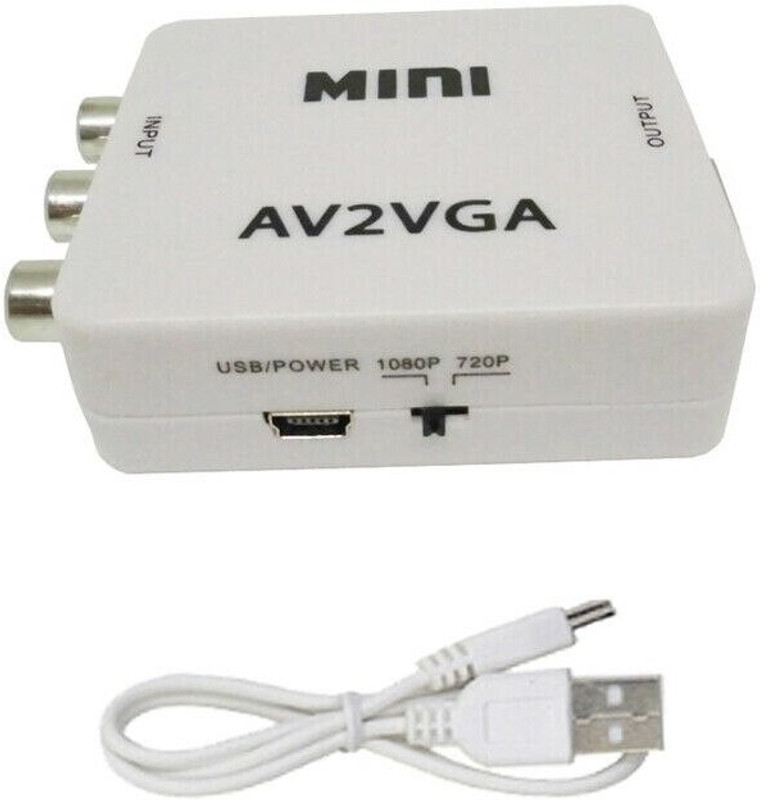 TERABYTE Video Converter Box AV RCA CVBS to VGA Video HDTV Adapter-f Media Streaming Device(White)