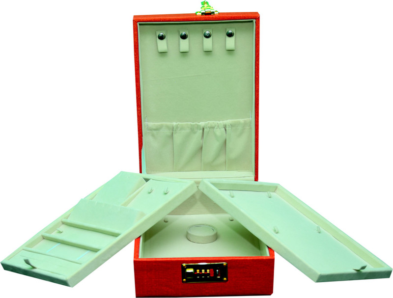 IDEAL FASHION All In One Jewellery Jewel Boxes Big Locker Set Box Storage Box Organizer Box Gift Box for Women and girls Neklaces Earring Ring And chains with 2 Trays. (Orange Red Solid Colour) size (12×8) jewellery storage, locker set box, all in one jewellery box Vanity Box(Orange)