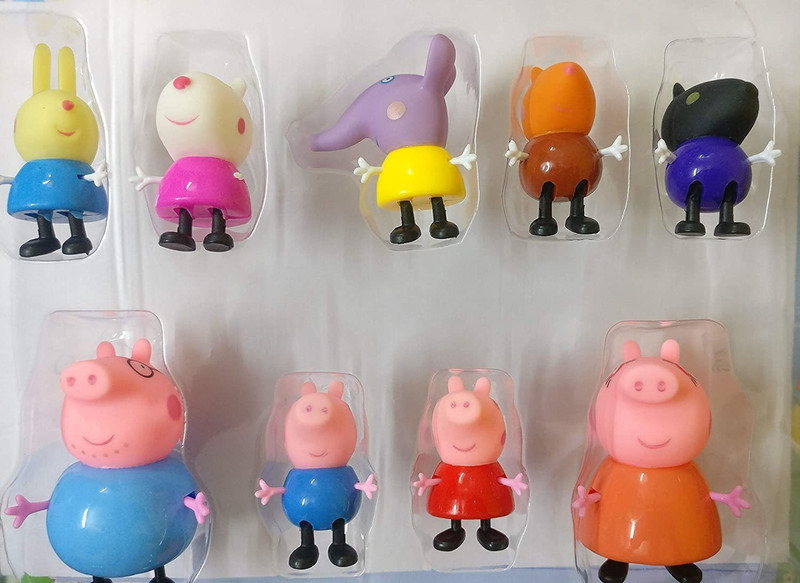 Amaflip Pig Family Toy with 5 Friends and Table Chair Icecream Parlour Set of 9 Animated Toy for Pretend Play Toy for Kids