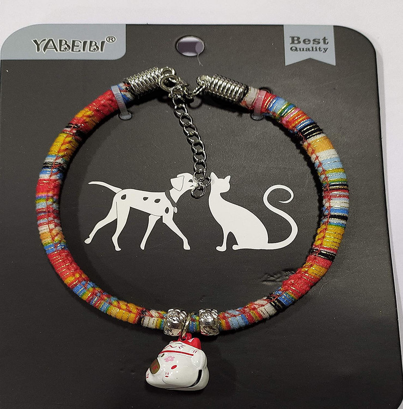 Emily Pets Cat Collar & Chain(Medium, Red, yellow)