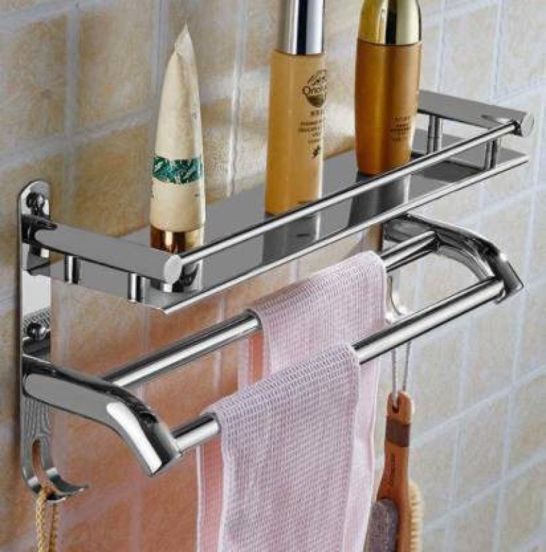 Filox Multi-use Rack / Kitchen Shelf / Bathroom Accessories Wall Shelf (singal self) Silver Towel Holder(Steel)